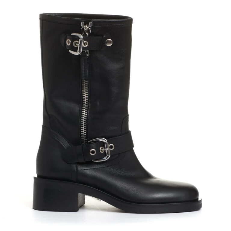 Sorelle Perego biker punta quadrata pelle nera fibbie tacco 50 mm Moda