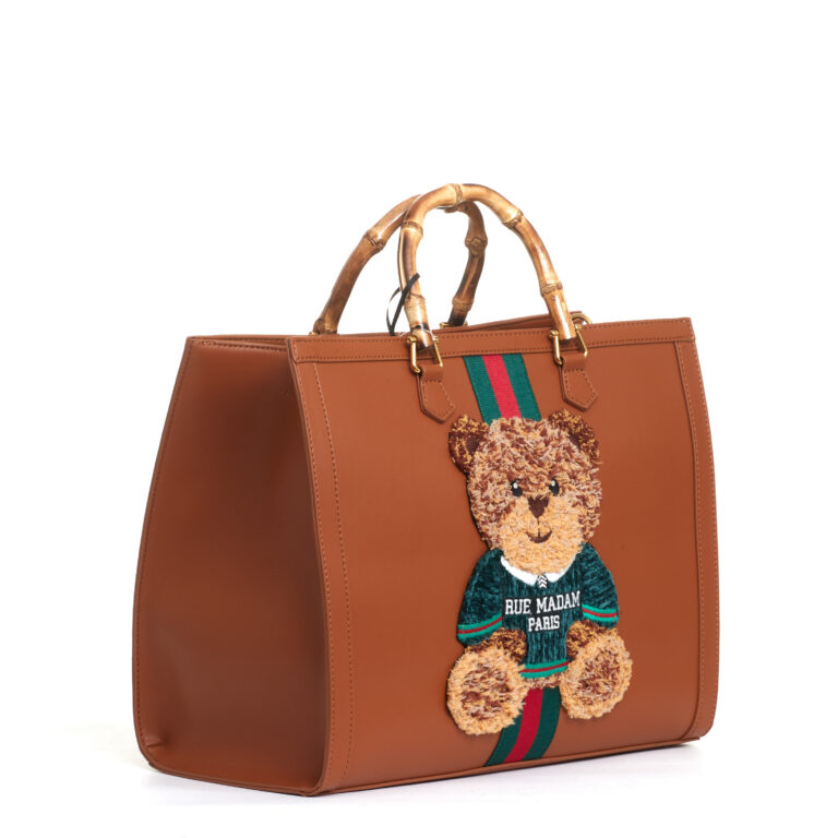 Sorelle Perego tote bag cuoio grande con Teddy e tracolla Presa