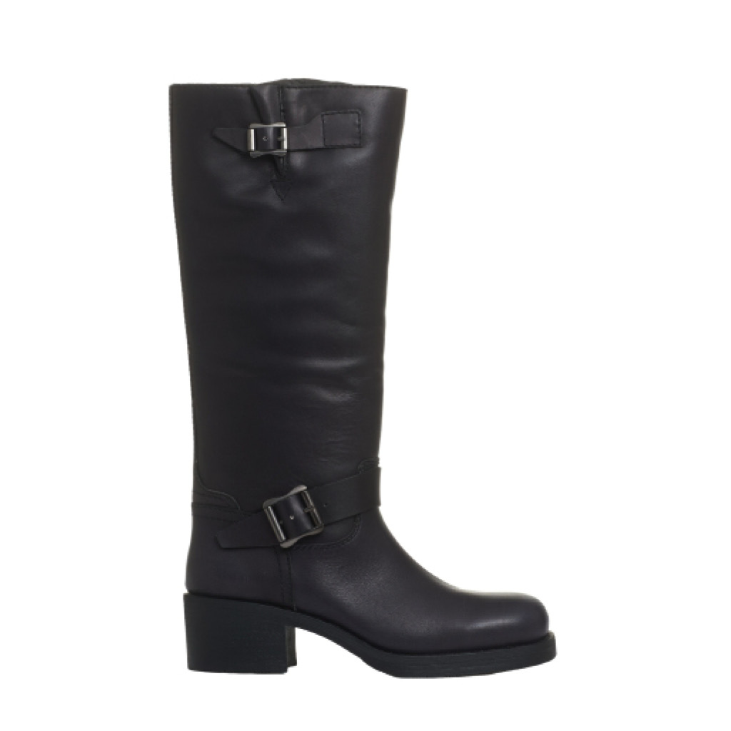 Sorelle Perego stivale biker tacco 40 mm fibbie nero Outlet