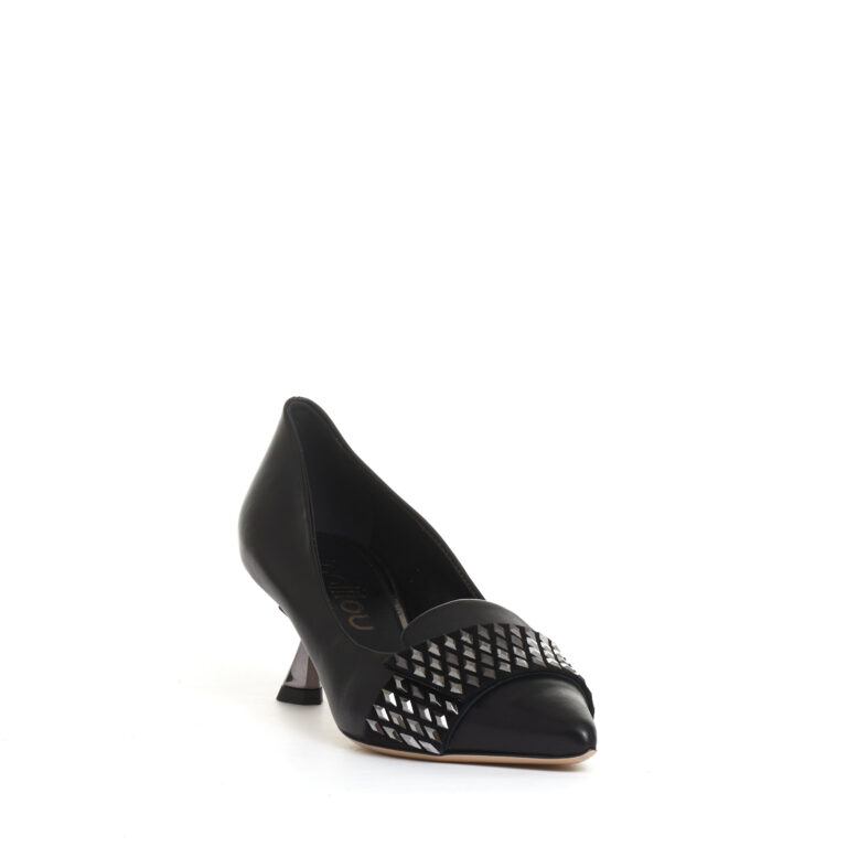 Sorelle Perego pump pelle nera con rombi tacco 55 mm Saldi Di Fabbrica