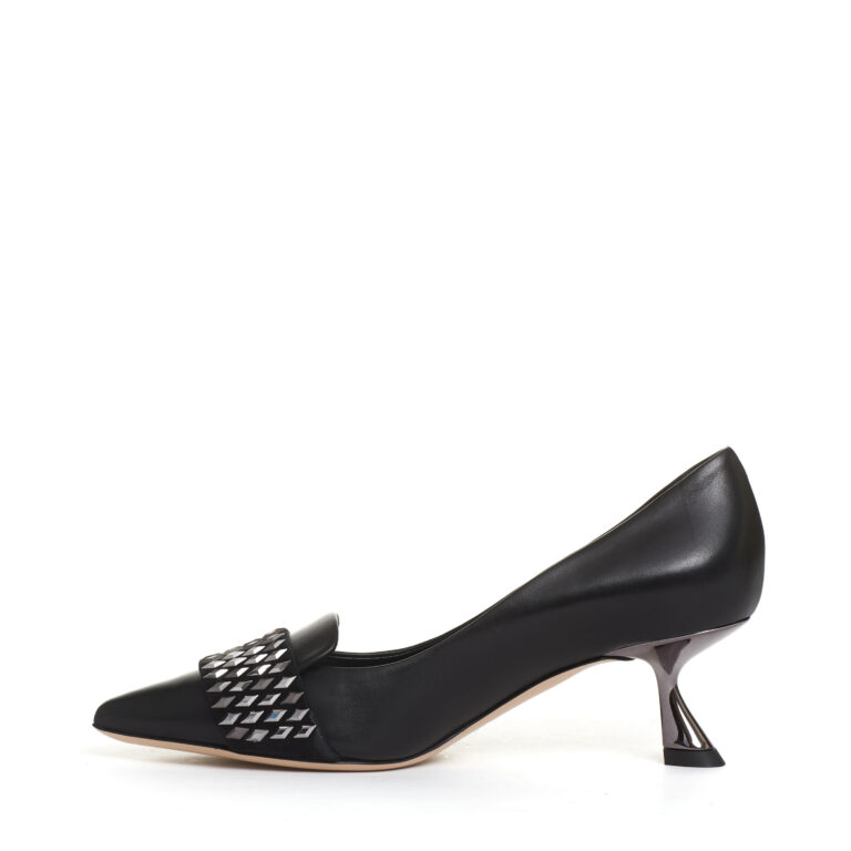 Sorelle Perego pump pelle nera con rombi tacco 55 mm Saldi Di Fabbrica
