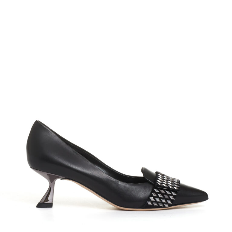 Sorelle Perego pump pelle nera con rombi tacco 55 mm Saldi Di Fabbrica