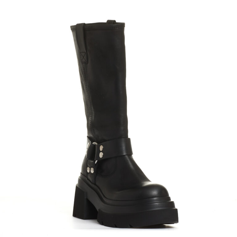 Sorelle Perego stivale biker pelle nera fondo grosso 2025