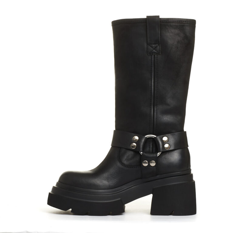 Sorelle Perego stivale biker pelle nera fondo grosso 2025
