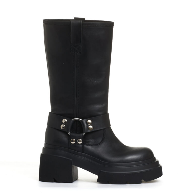 Sorelle Perego stivale biker pelle nera fondo grosso 2025