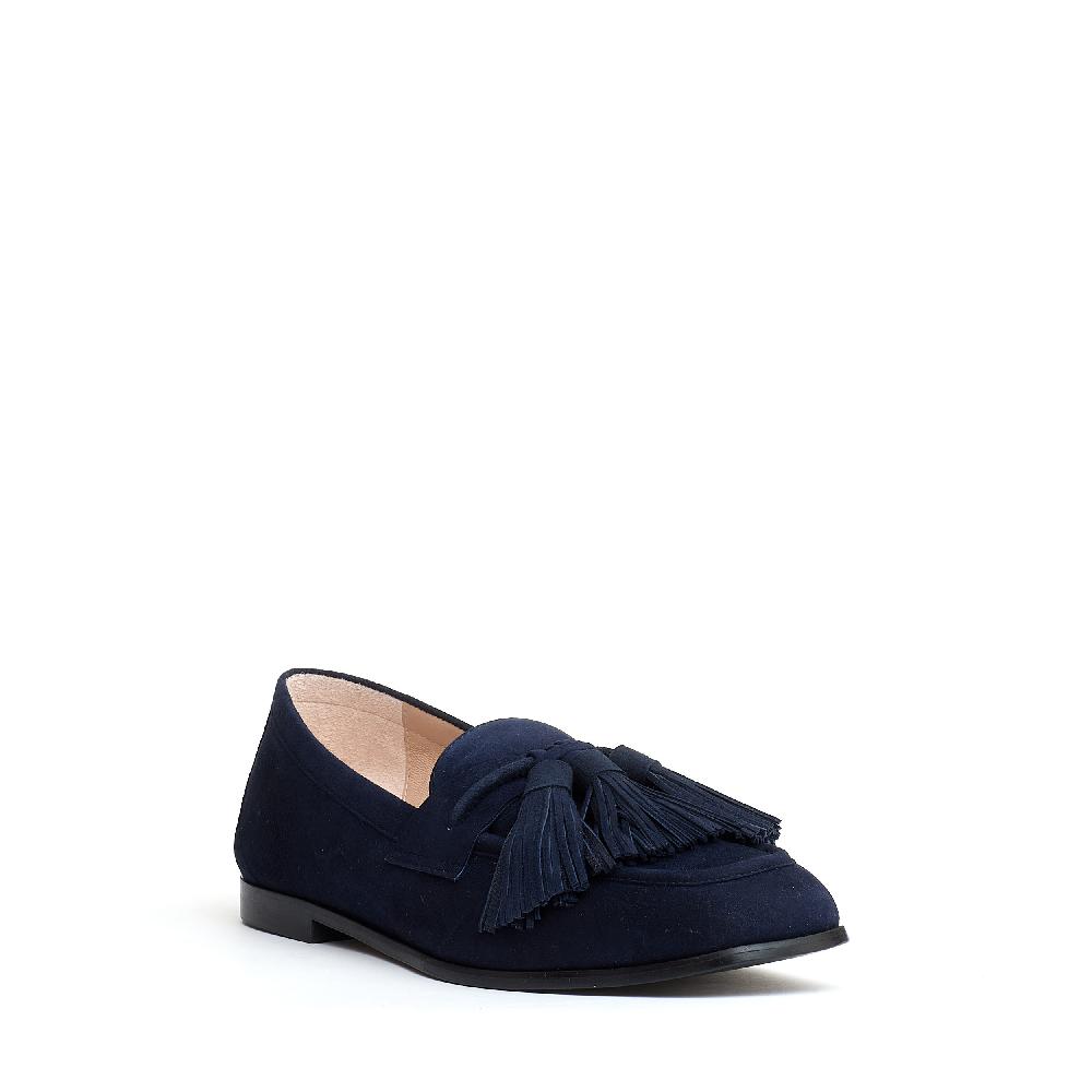 Sorelle Perego mocassino camoscio blu con fiocchetto Sconto
