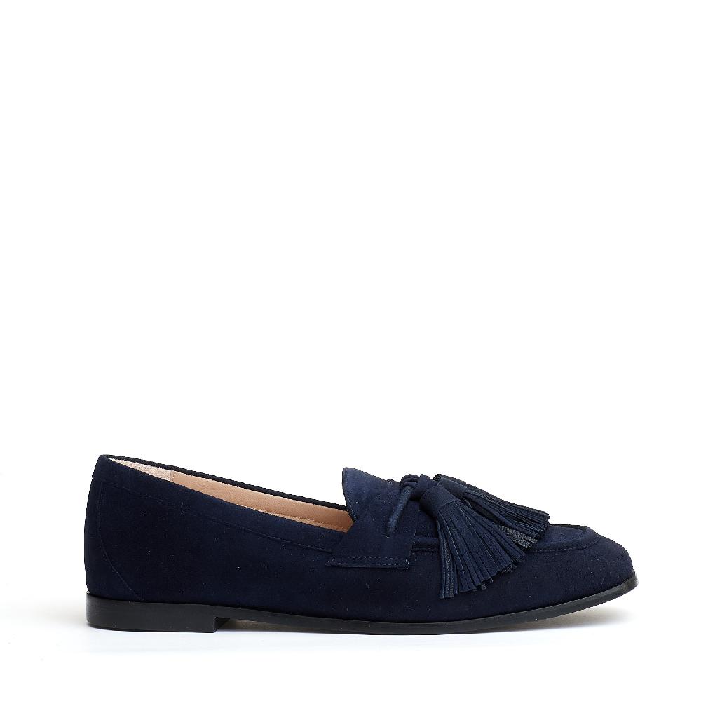 Sorelle Perego mocassino camoscio blu con fiocchetto Sconto