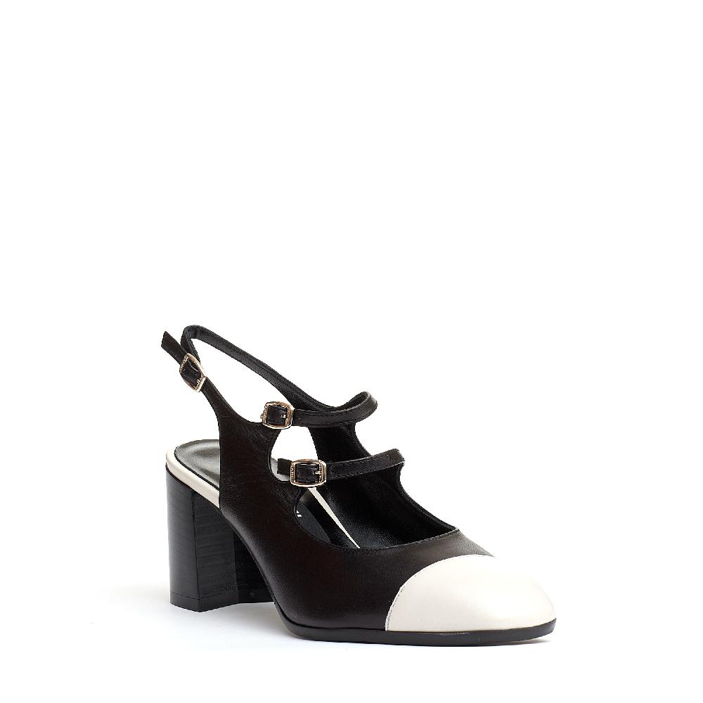 Sorelle Perego slingback cinturini nero e panna tacco 80 mm Negozio