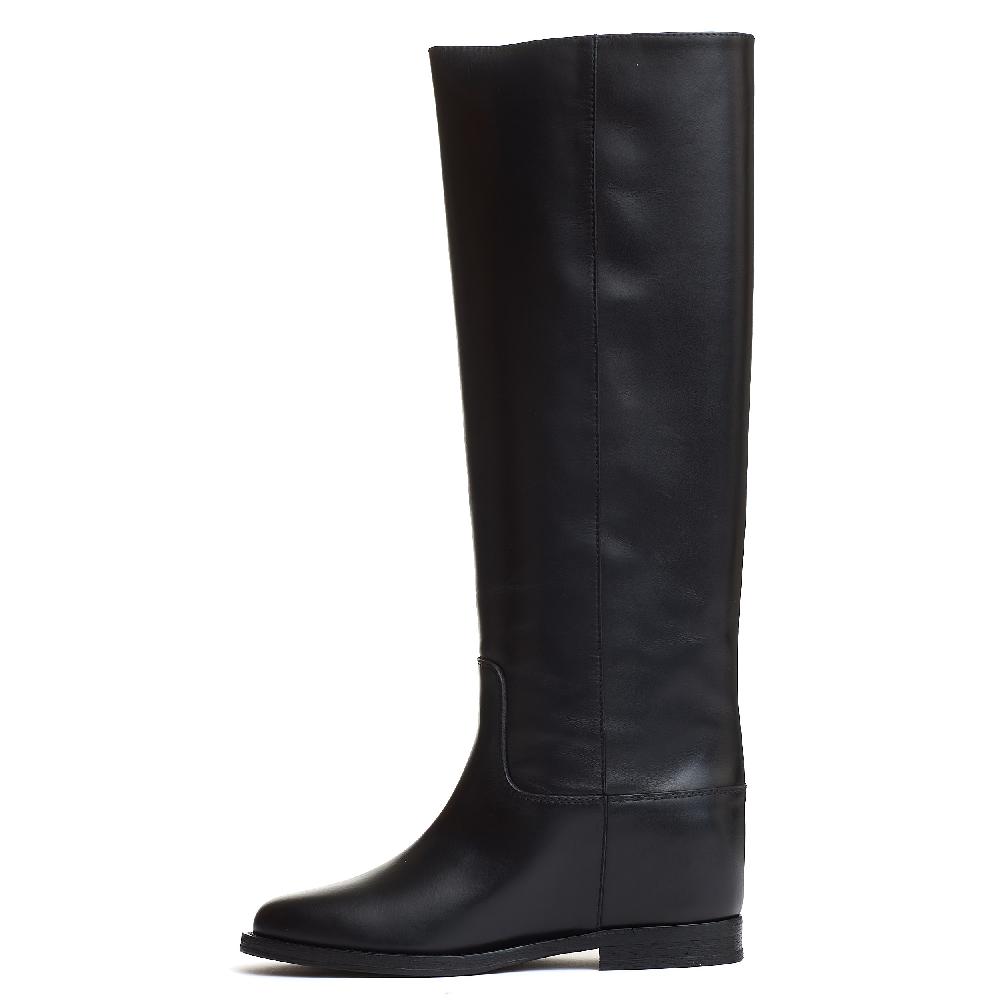 Sorelle Perego stivale pelle nera rialzo V oro e camoscio Moda