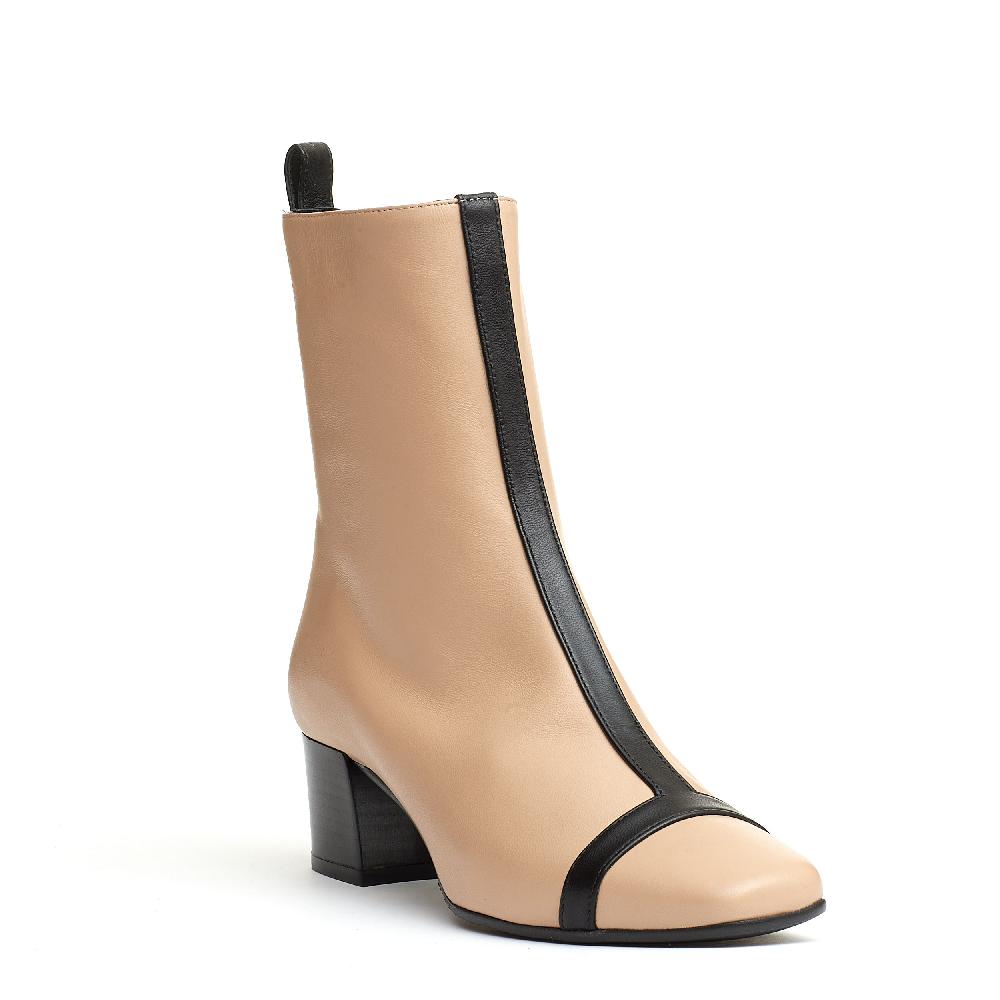 Sorelle Perego stivaletto pelle beige e nero tacco 40 mm 50% di sconto per tempo limitato