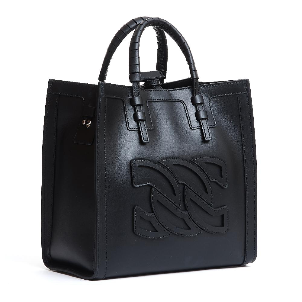 Sorelle Perego shopping piccola logo in pelle nera Negozio