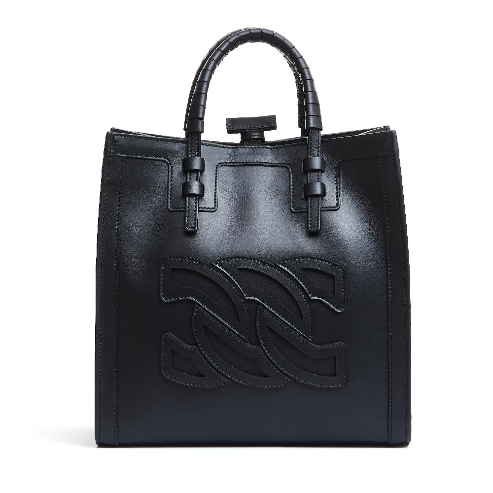 Sorelle Perego shopping piccola logo in pelle nera Negozio