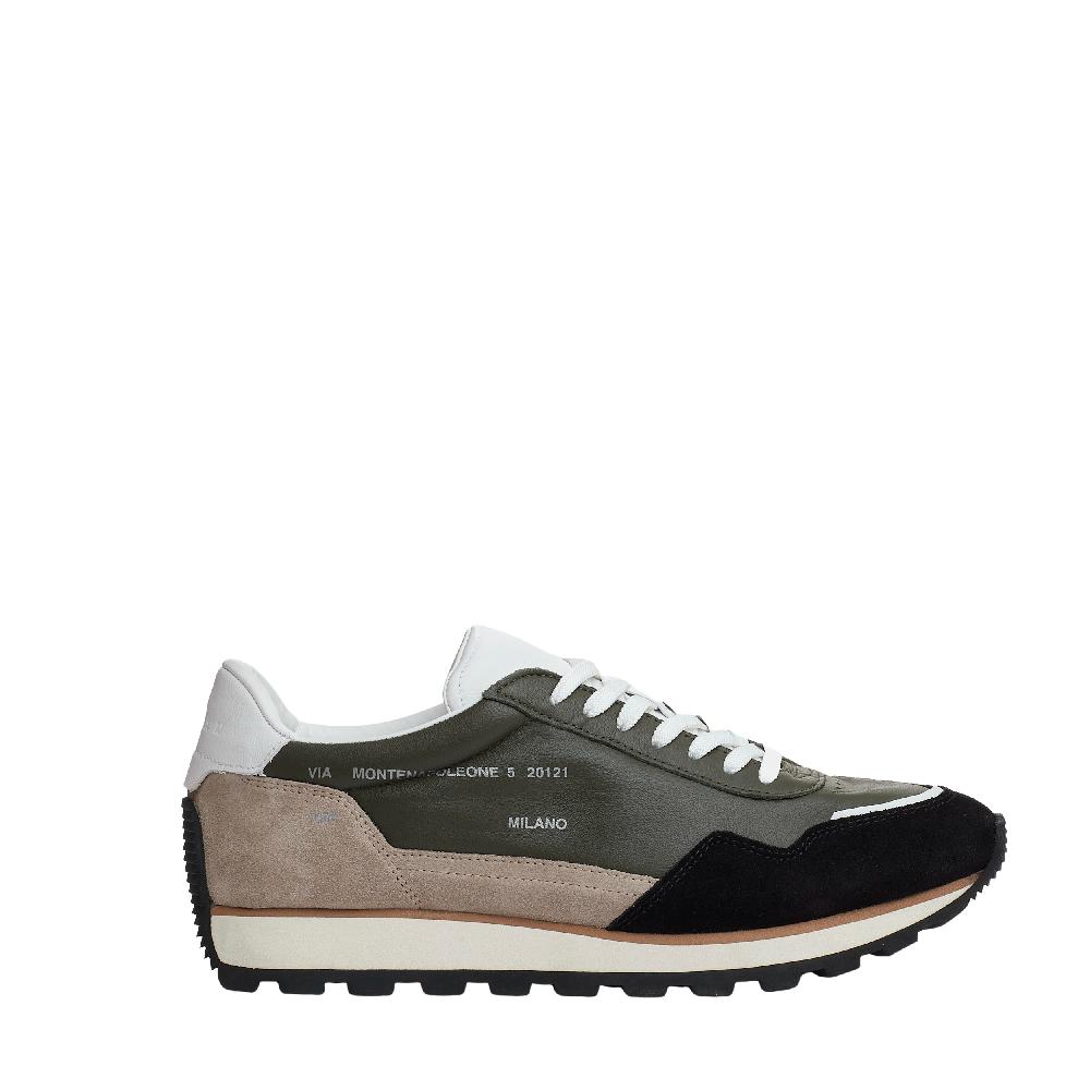 Sorelle Perego running 86er pelle verde camoscio beige e nero In Linea