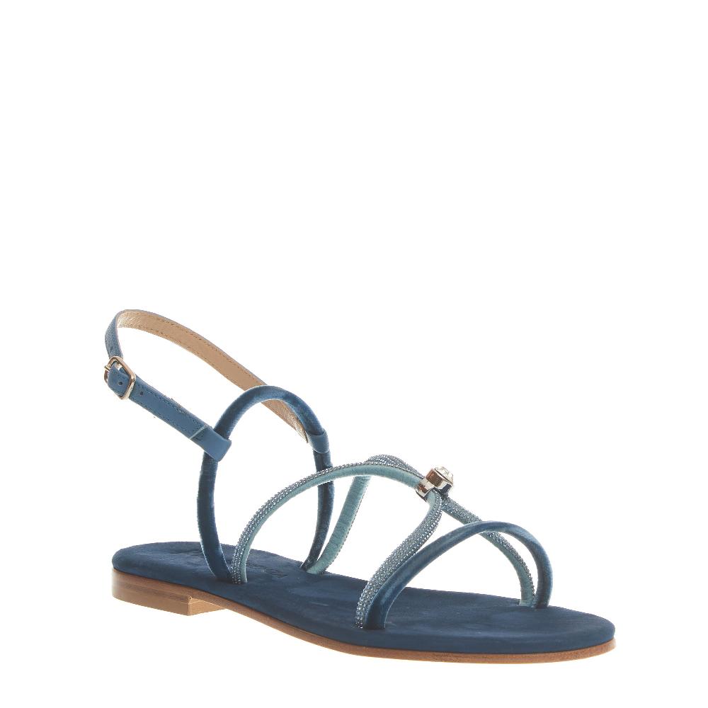 Sorelle Perego sandalo in velluto blu con microcristalli Vendita