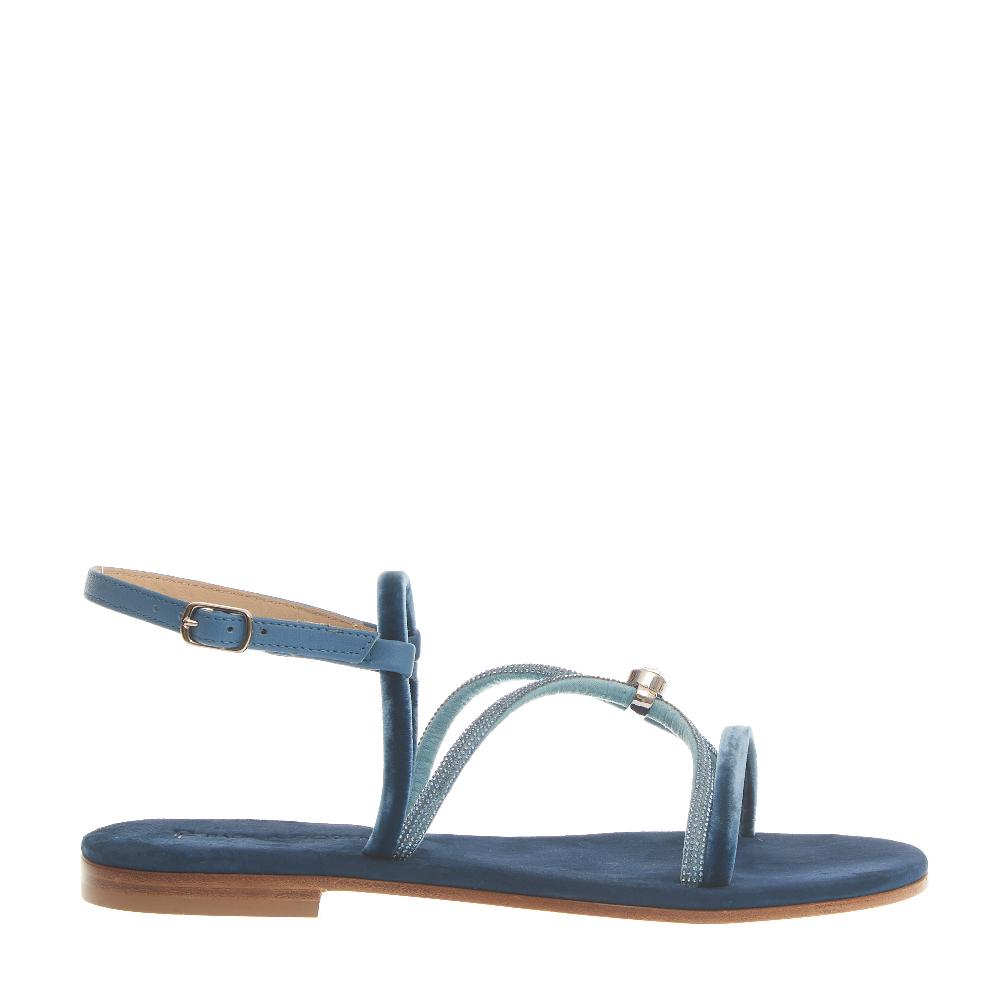 Sorelle Perego sandalo in velluto blu con microcristalli Vendita