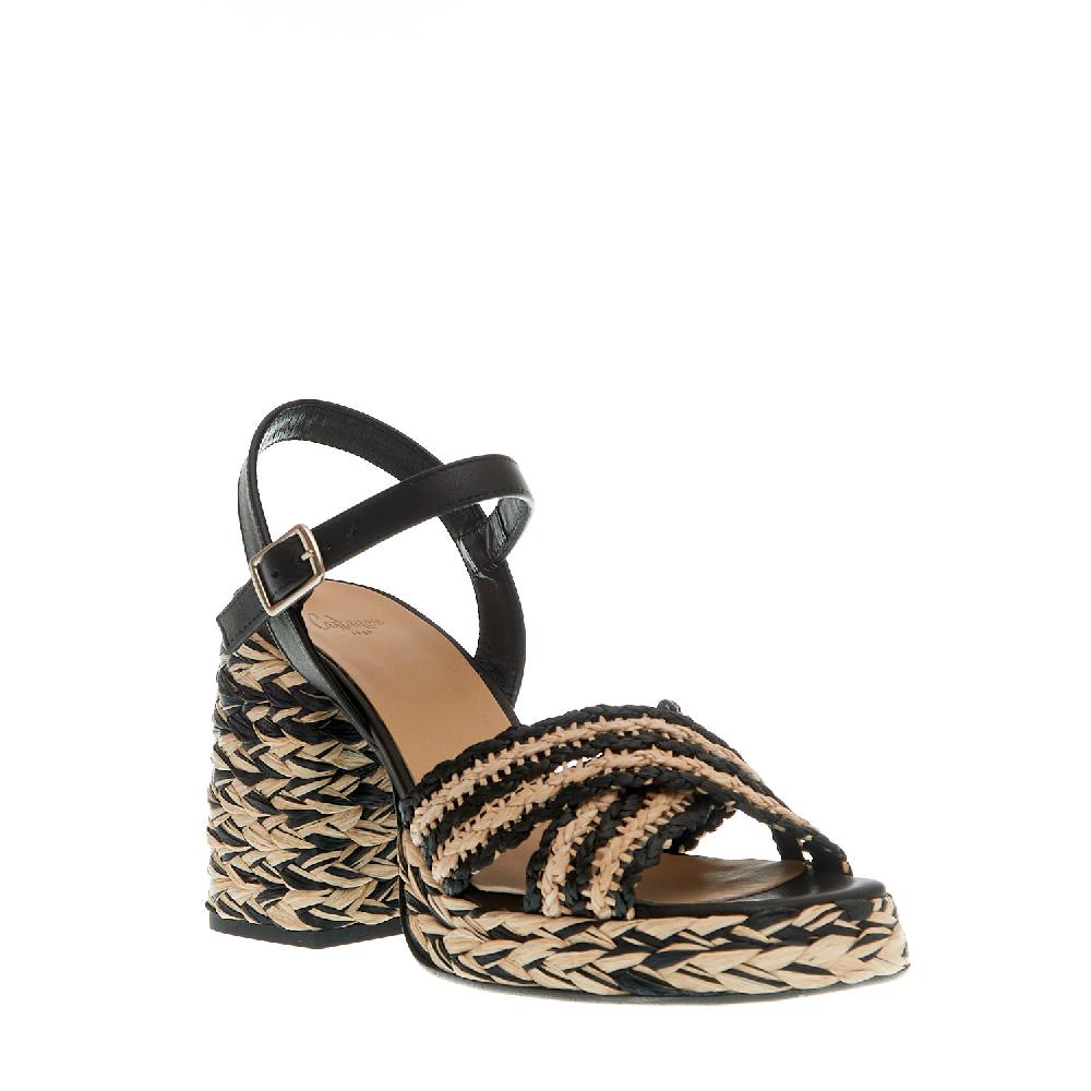 Sorelle Perego sandalo raffia beige e nero tacco 80 mm Offerta