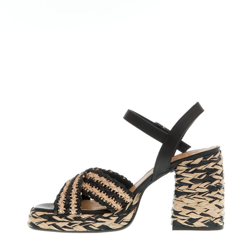 Sorelle Perego sandalo raffia beige e nero tacco 80 mm Offerta