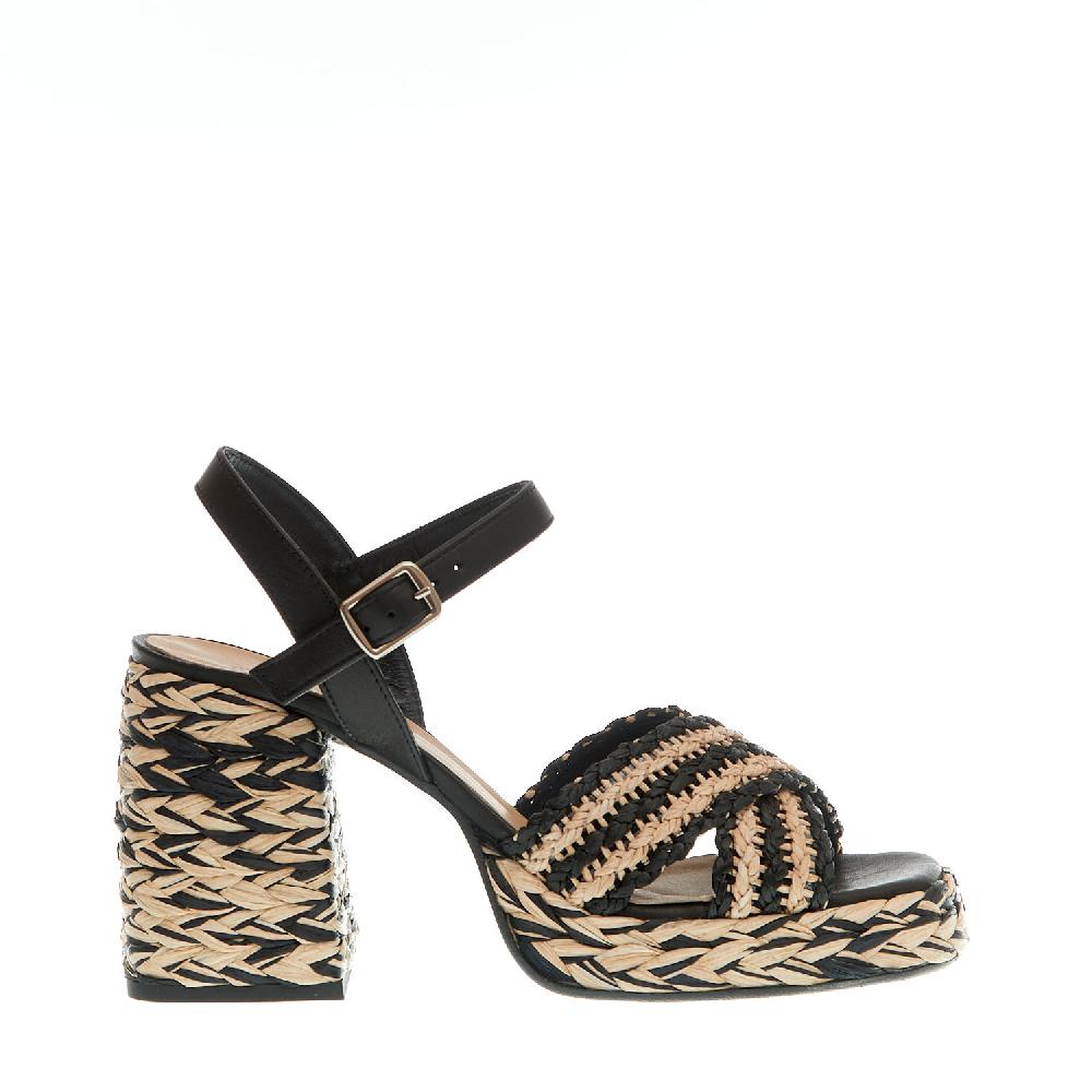 Sorelle Perego sandalo raffia beige e nero tacco 80 mm Offerta