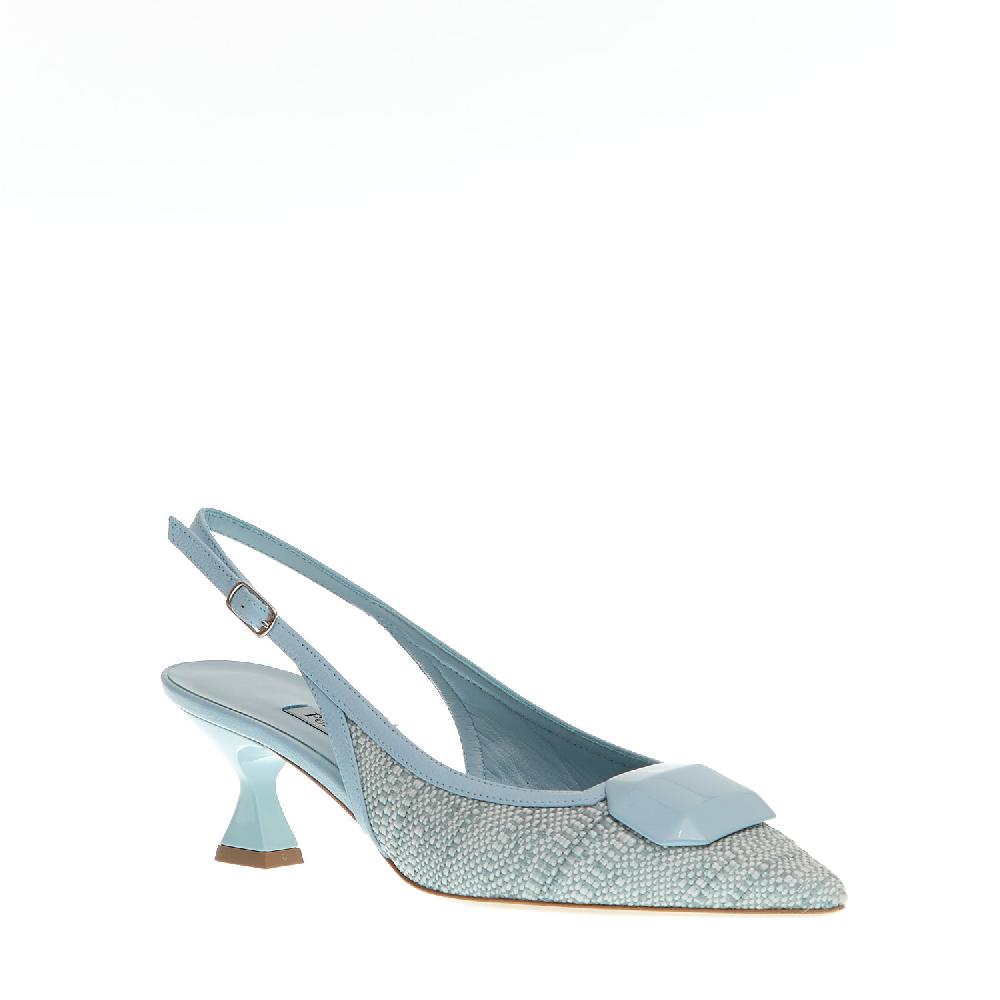 Sorelle Perego slingback tessuto azzurro tacco 55 mm Nuova