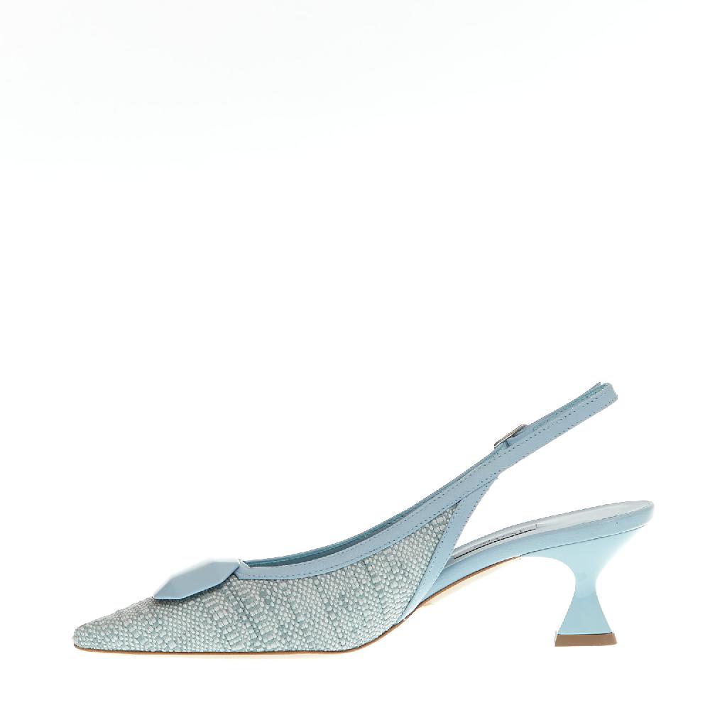Sorelle Perego slingback tessuto azzurro tacco 55 mm Nuova