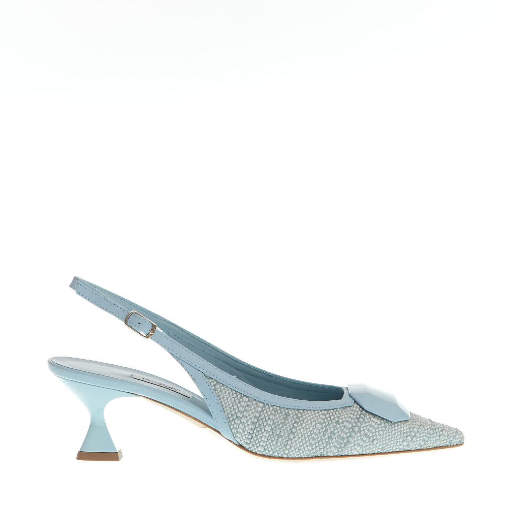Sorelle Perego slingback tessuto azzurro tacco 55 mm Nuova