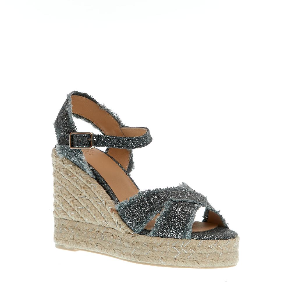 Sorelle Perego Espadrillas zeppa 110 mm incrocio tessuto grigio Outlet