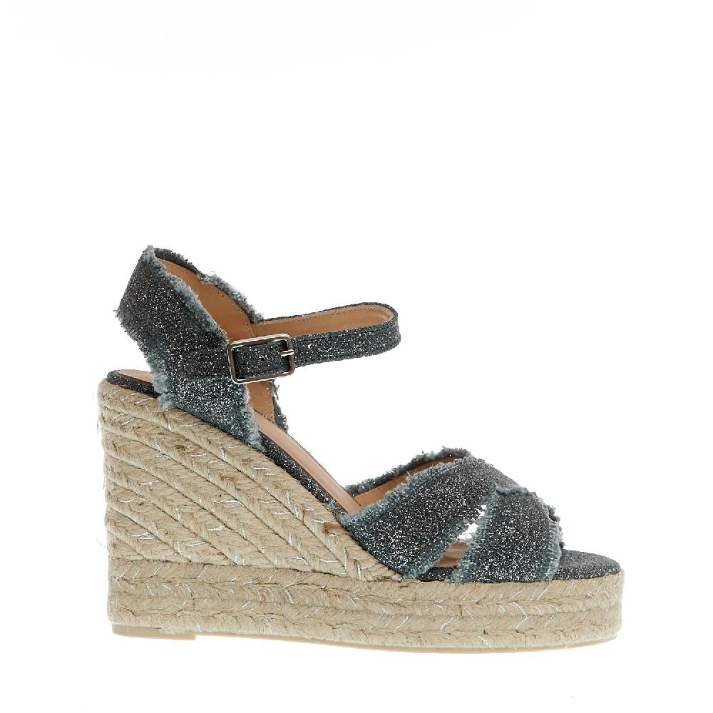 Sorelle Perego Espadrillas zeppa 110 mm incrocio tessuto grigio Outlet