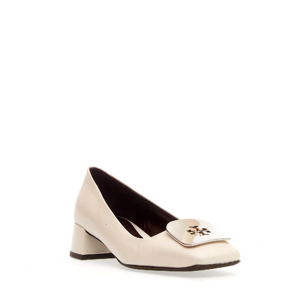 Sorelle Perego Pump pelle panna fibbia logo argento tacco 40 Promozione