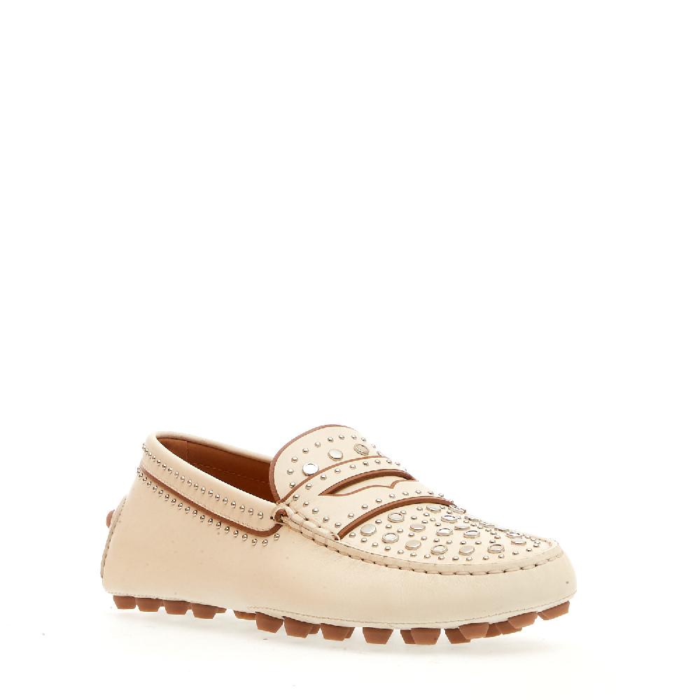Sorelle Perego mocassino in pelle bianco con borchie Consegna Veloce