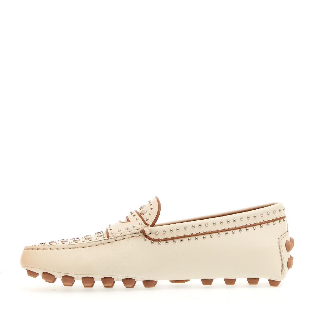 Sorelle Perego mocassino in pelle bianco con borchie Consegna Veloce