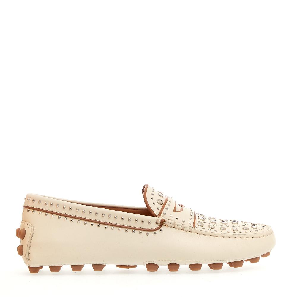 Sorelle Perego mocassino in pelle bianco con borchie Consegna Veloce