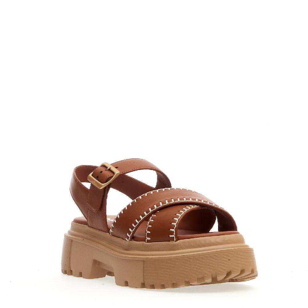 Sorelle Perego sandalo h644 carroarmato in pelle cuoio impunturato Offerta esclusiva