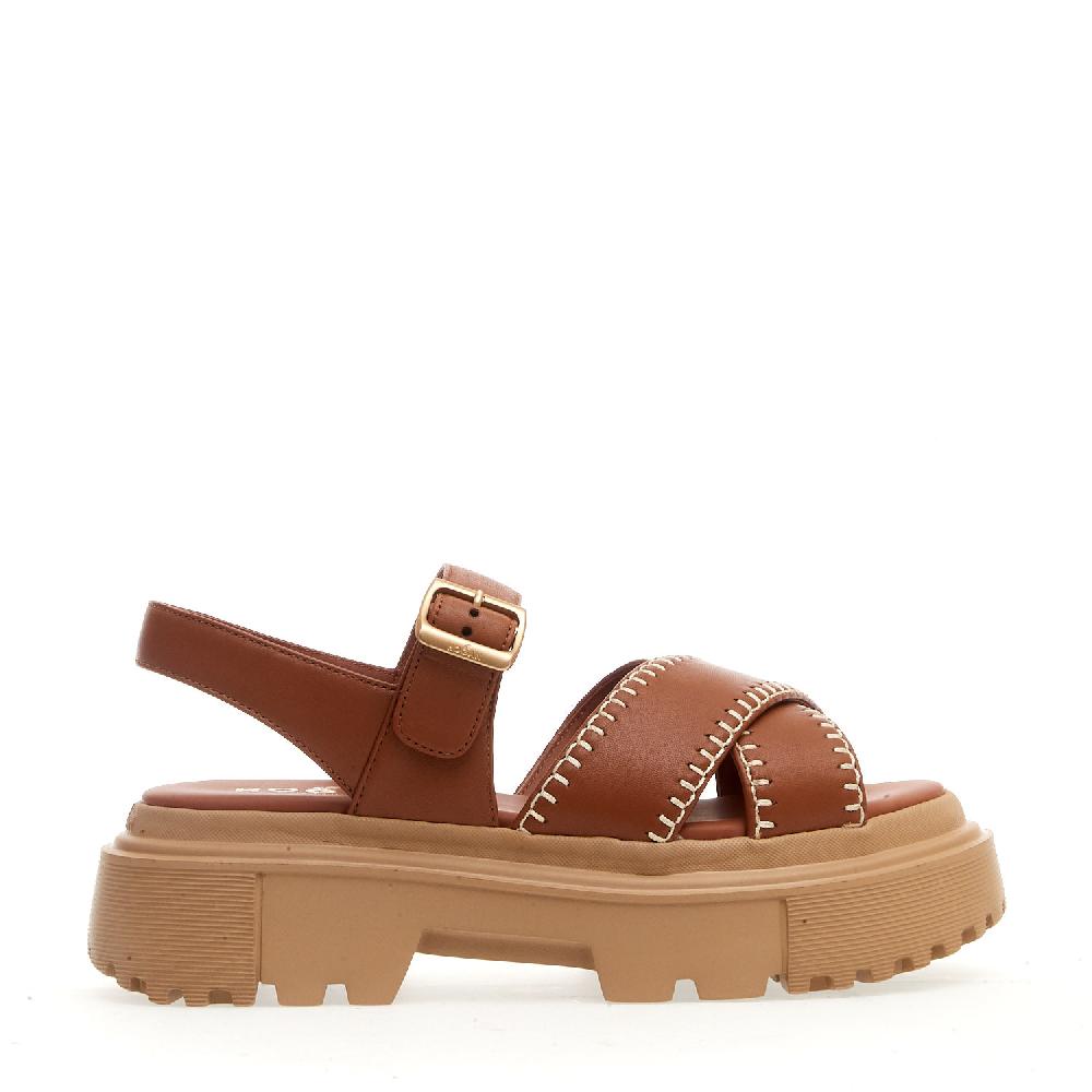 Sorelle Perego sandalo h644 carroarmato in pelle cuoio impunturato Offerta esclusiva