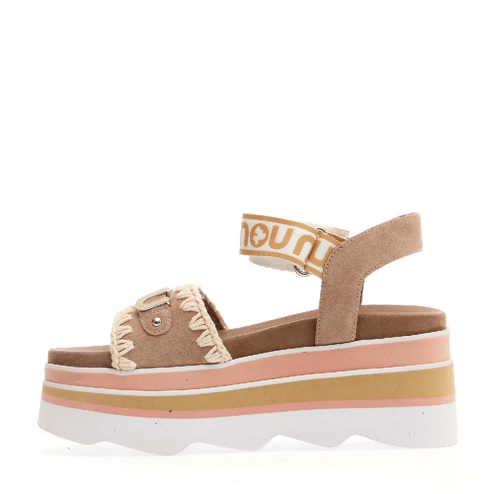 Sorelle Perego zeppa camoscio beige rosa cinturino Fino al 50% di sconto