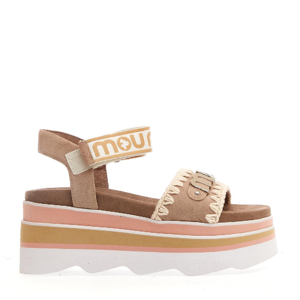 Sorelle Perego zeppa camoscio beige rosa cinturino Fino al 50% di sconto