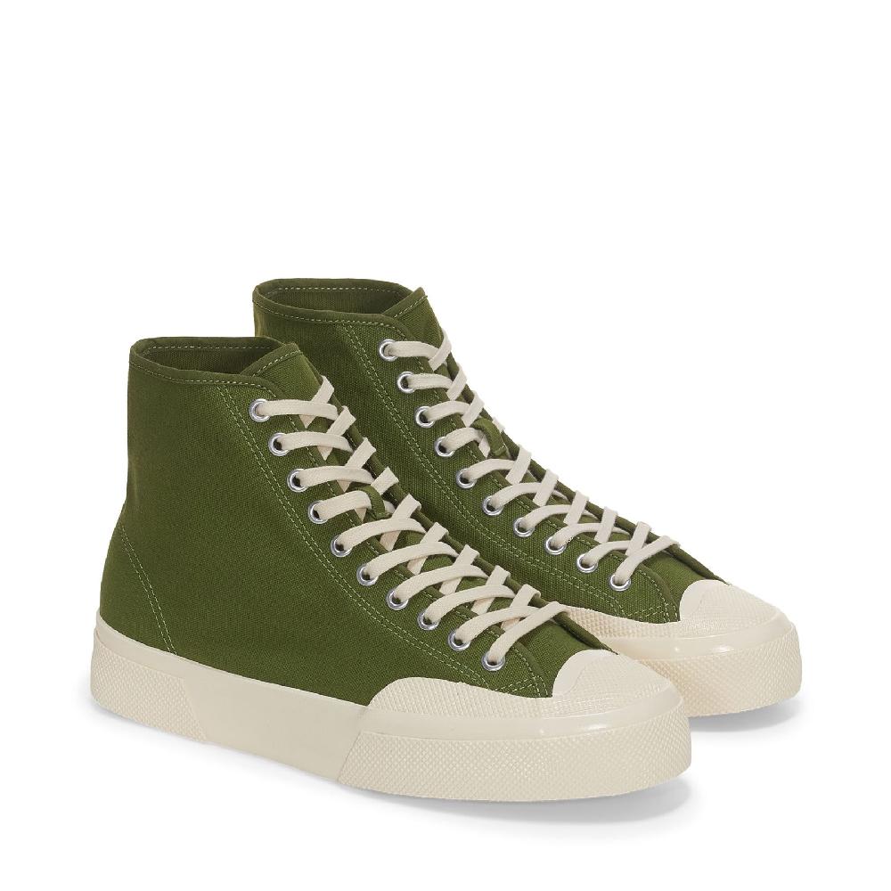 Superga 2433 WORKS HIGH CUT COTTON CANVASGREEN-OFF WHITE In Linea