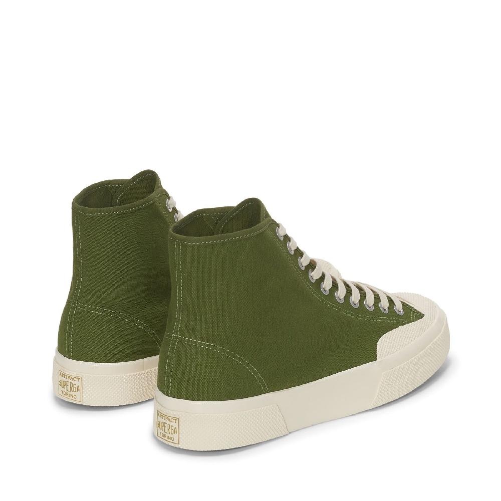 Superga 2433 WORKS HIGH CUT COTTON CANVASGREEN-OFF WHITE In Linea