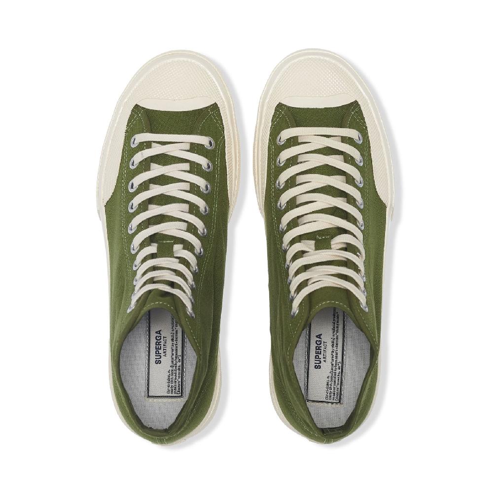 Superga 2433 WORKS HIGH CUT COTTON CANVASGREEN-OFF WHITE In Linea