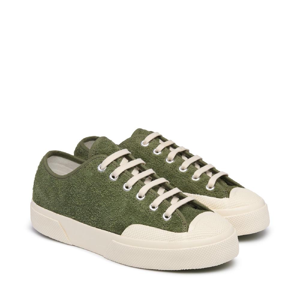Superga 2432 WORKS HAIRY SUEDEMILITARY GREEN-OFF WHITE Qualità