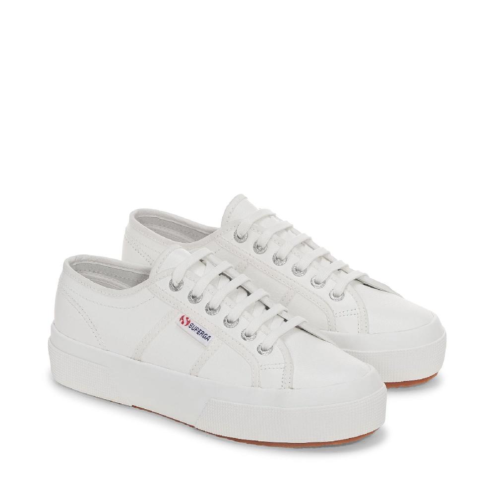Superga 2740 PLATFORM TUMBLED LEATHERWHITE Spedizione Gratuita