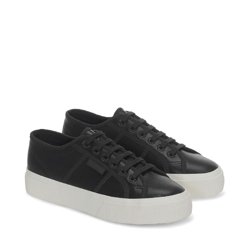 Superga 2740 PLATFORM TUMBLED LEATHERBLACK BRISTOL-FAVORIO Qualità Garantita