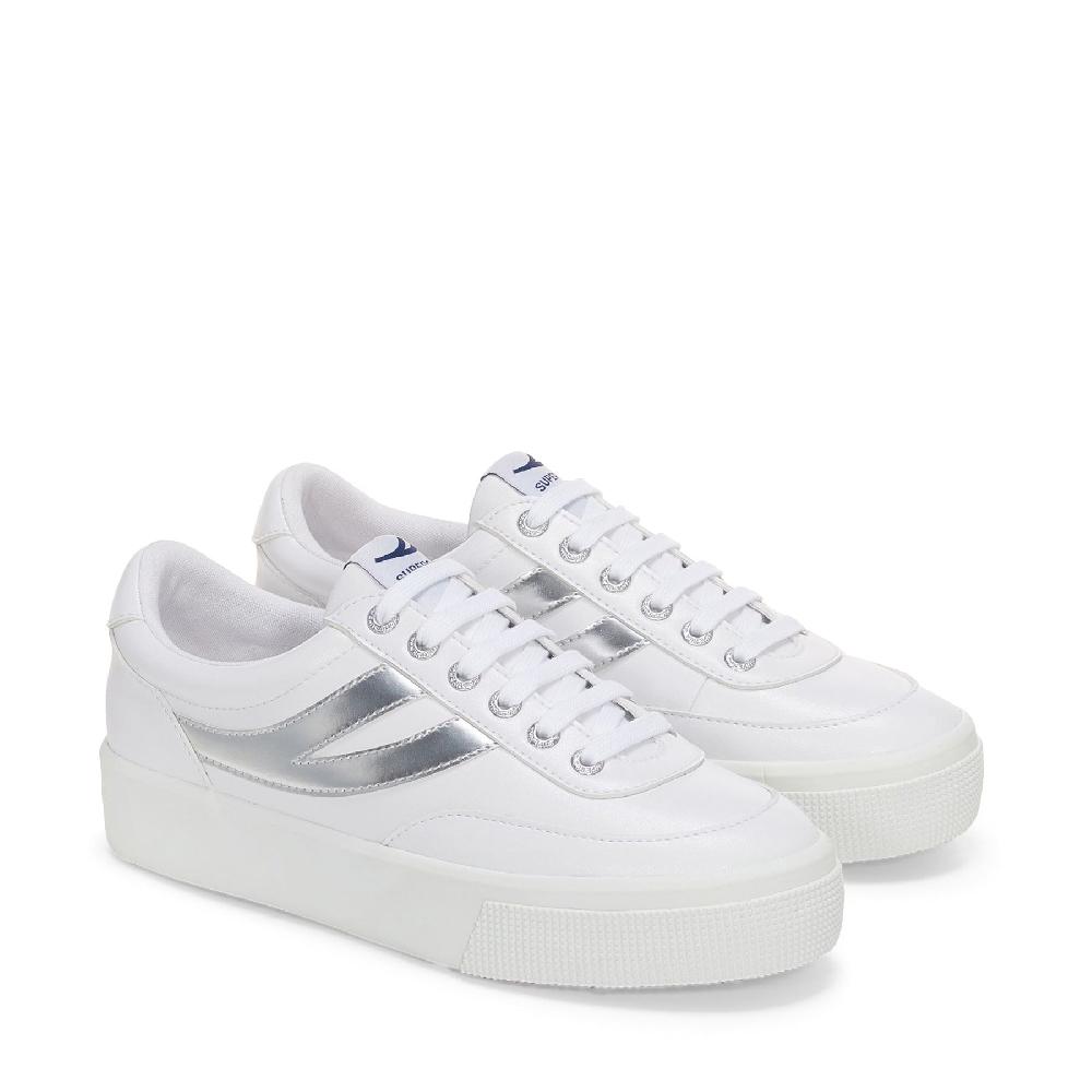 Superga 2740 PLATFORM BLOCKS MIRROR SYNTHETIC MATERIALWHITE-SILVER Italia