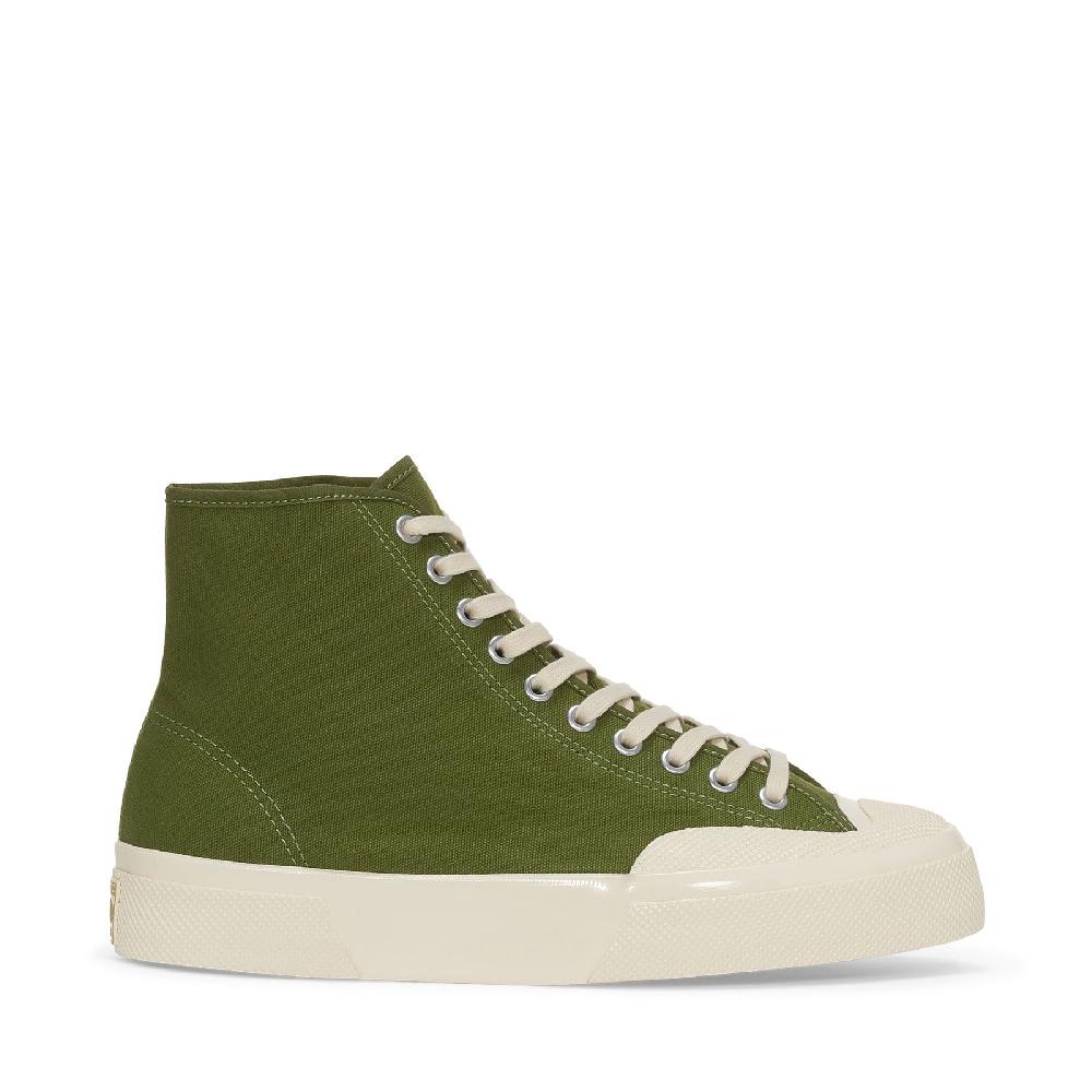 Superga 2433 WORKS HIGH CUT COTTON CANVASGREEN-OFF WHITE Ritorno libero