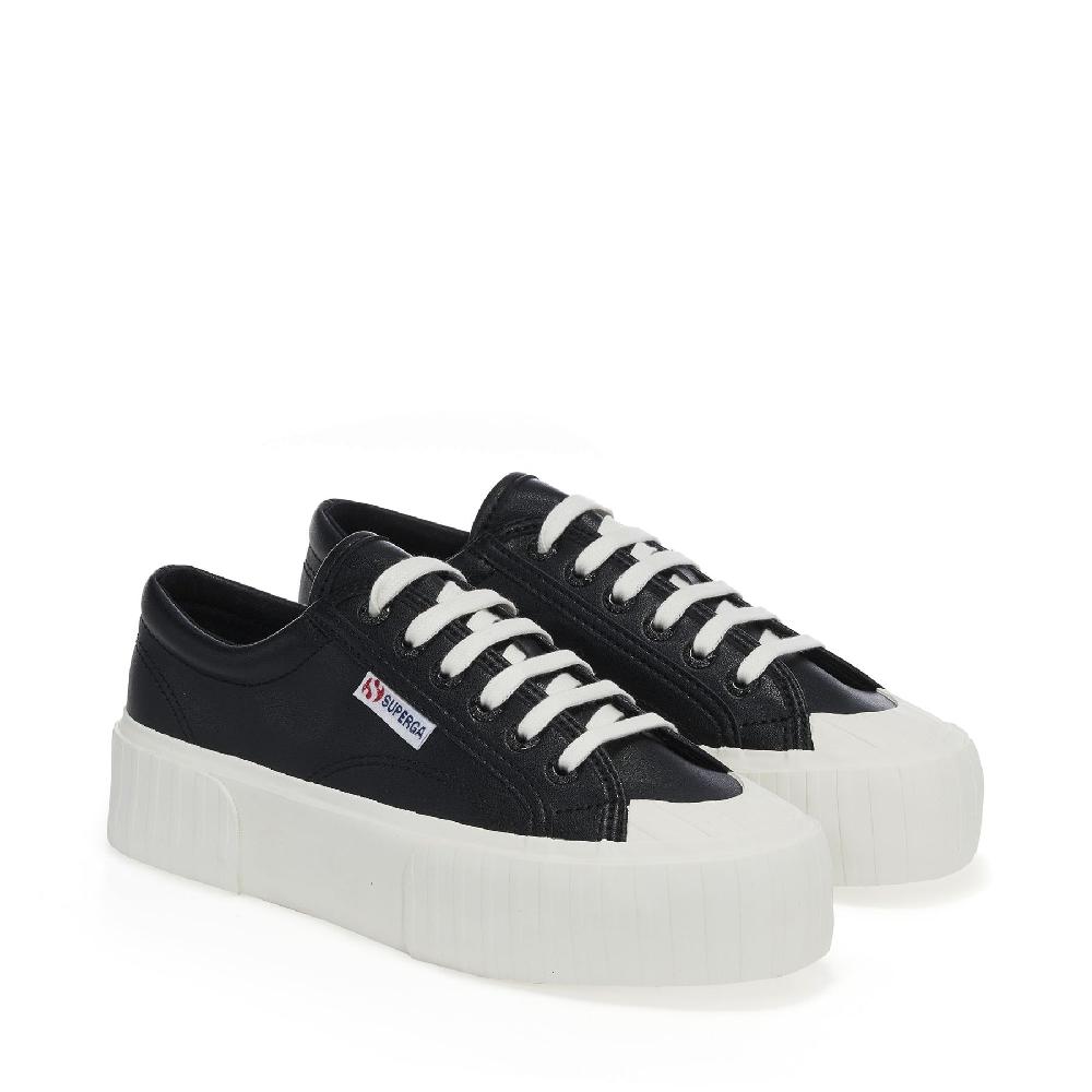 Superga 2631 STRIPE PLATFORM VEGAN MATERIALBLACK-WHITE AVORIO Offerte