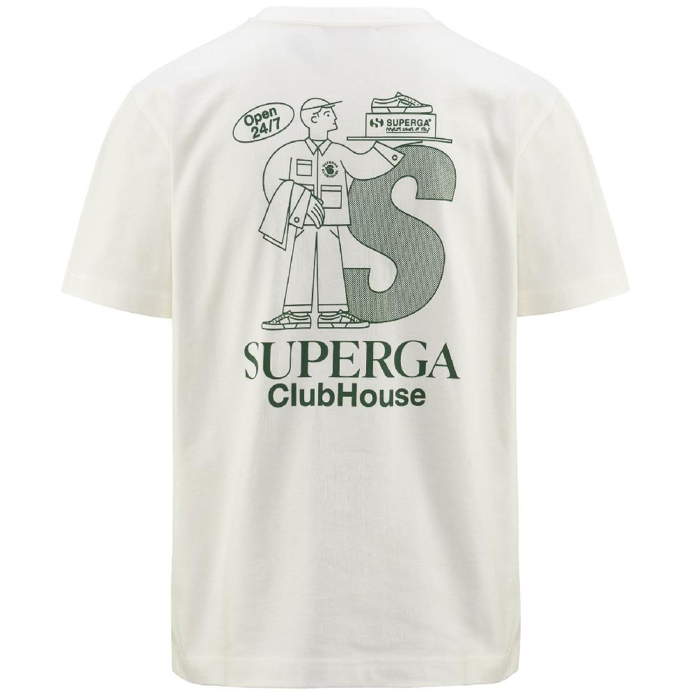 Superga T-SHIRT SUPERGA CLUBHOUSEWHITE AVORIO-GREEN Offerta Giorno del Papà