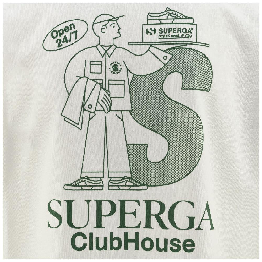Superga T-SHIRT SUPERGA CLUBHOUSEWHITE AVORIO-GREEN Offerta Giorno del Papà