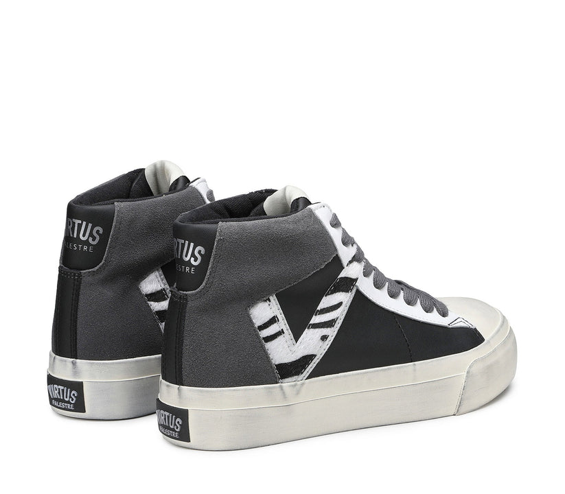 VIRTUS PALESTRE Rubby Mid Leather/suede black/dk. grey-zebra In Saldo