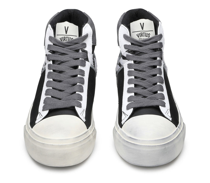 VIRTUS PALESTRE Rubby Mid Leather/suede black/dk. grey-zebra In Saldo