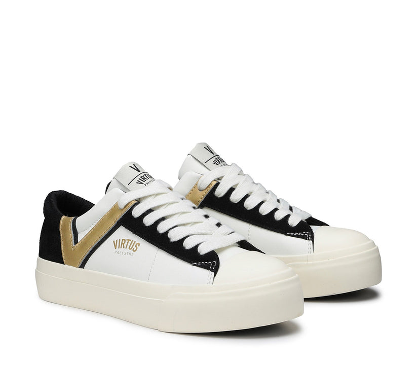 VIRTUS PALESTRE Rubby Low Leather/suede off white/black-gold Nuova