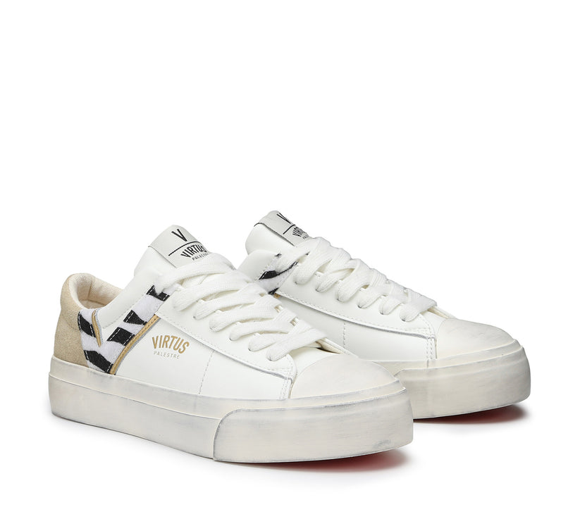 VIRTUS PALESTRE Rubby Low Leather/suede off white/sand-zebra Italia